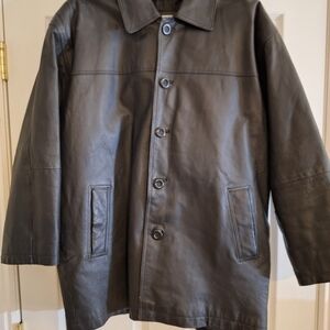Men's Classic Black Leather Trench Coat